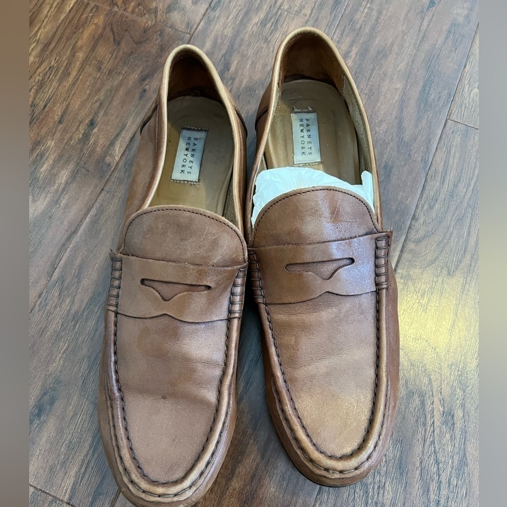 Barneys New York Brown Leather Penny Loafers